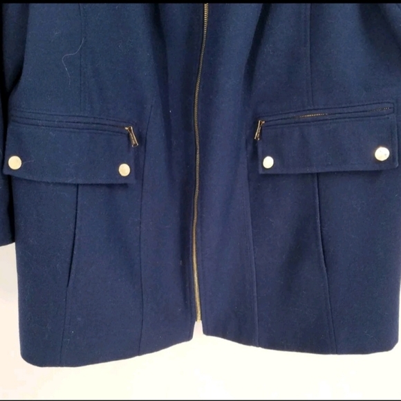 Michael Kors Women's Blue Long Sleeve Pockets Collared Full Zip Overcoat Size 0X - Picture 13 of 13